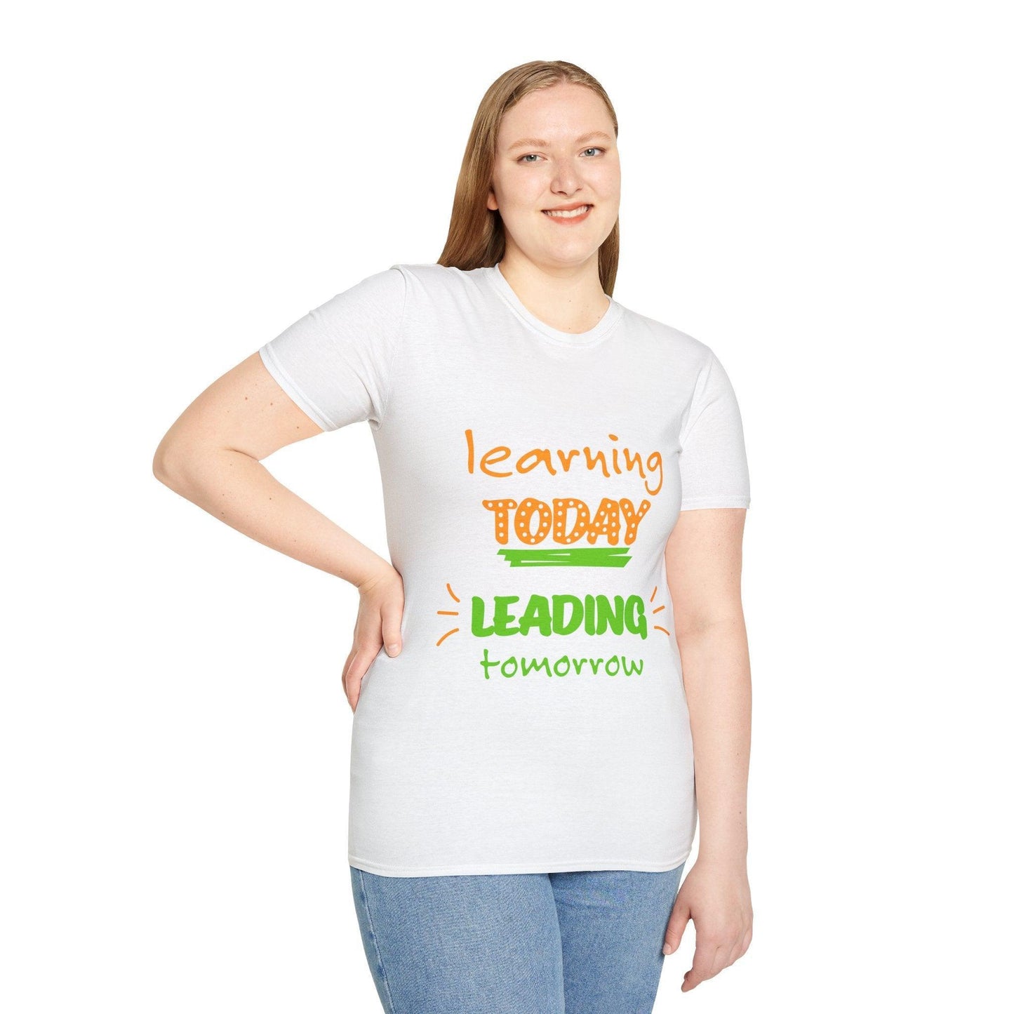 white t shirt, 100 Cotton T Shirt for Women & Men : Leading tomorrow, Learning today Aya's Hidden Treasures