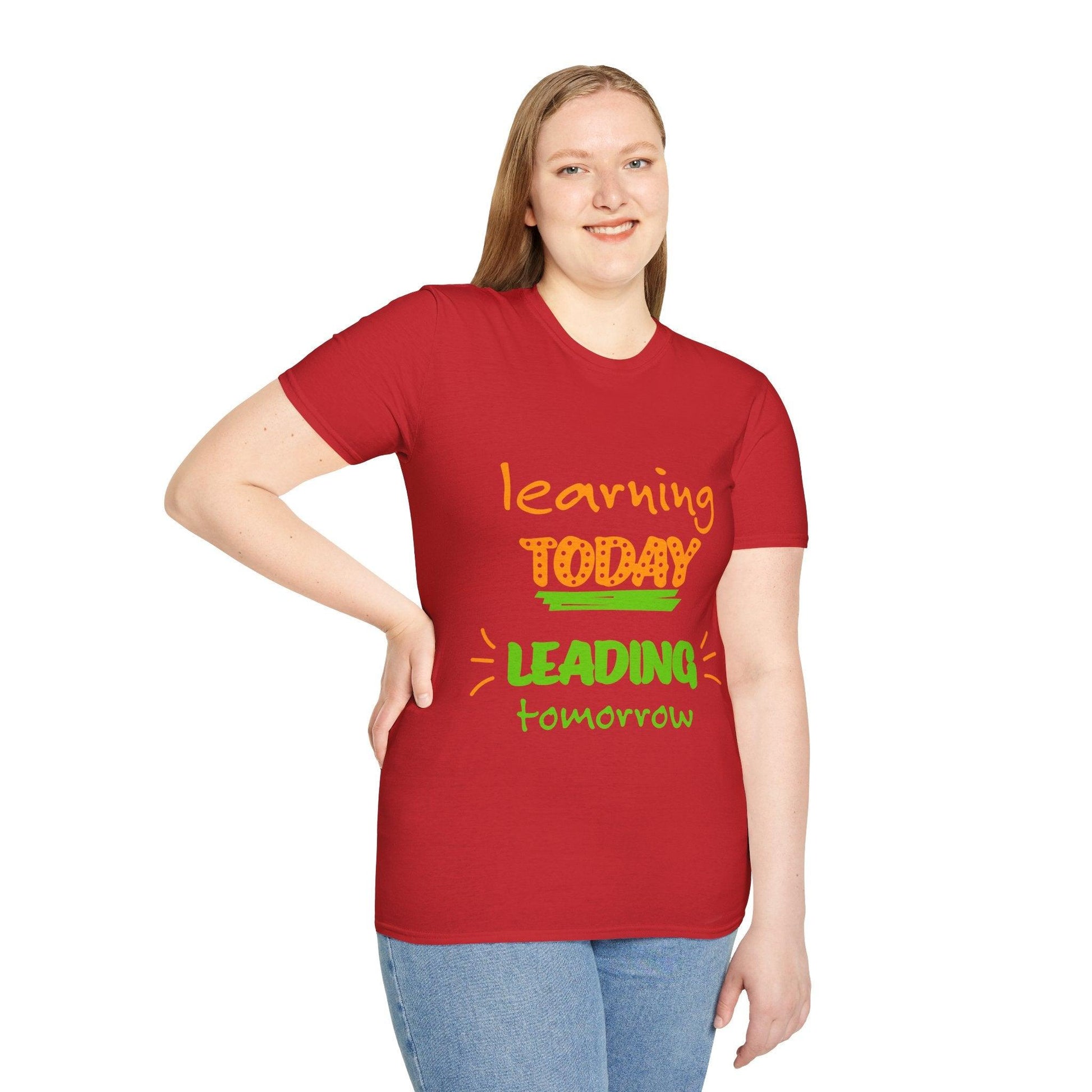 red t shirt, 100 Cotton T Shirt for Women & Men : Leading tomorrow, Learning today Aya's Hidden Treasures