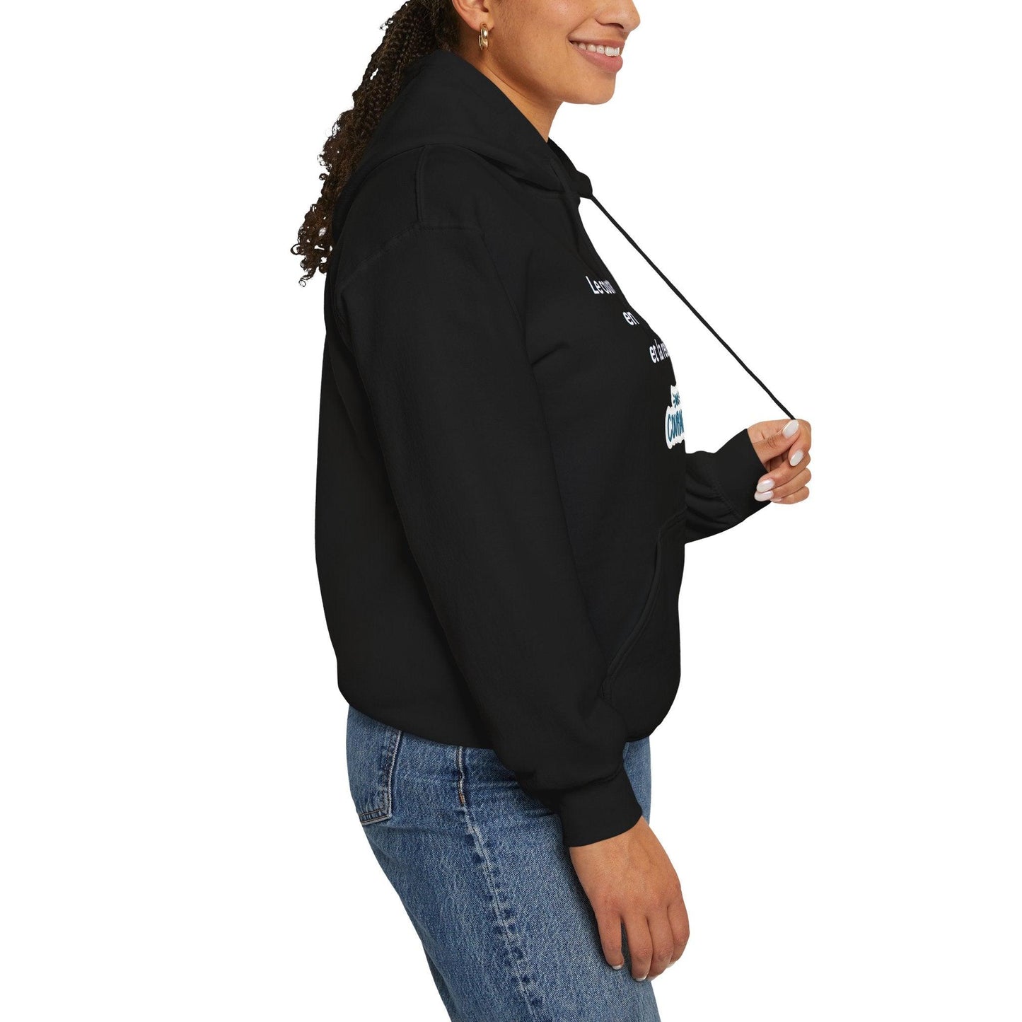 Black Hooded Sweatshirt : Courageous Conquest Ahead Aya's Hidden Treasures