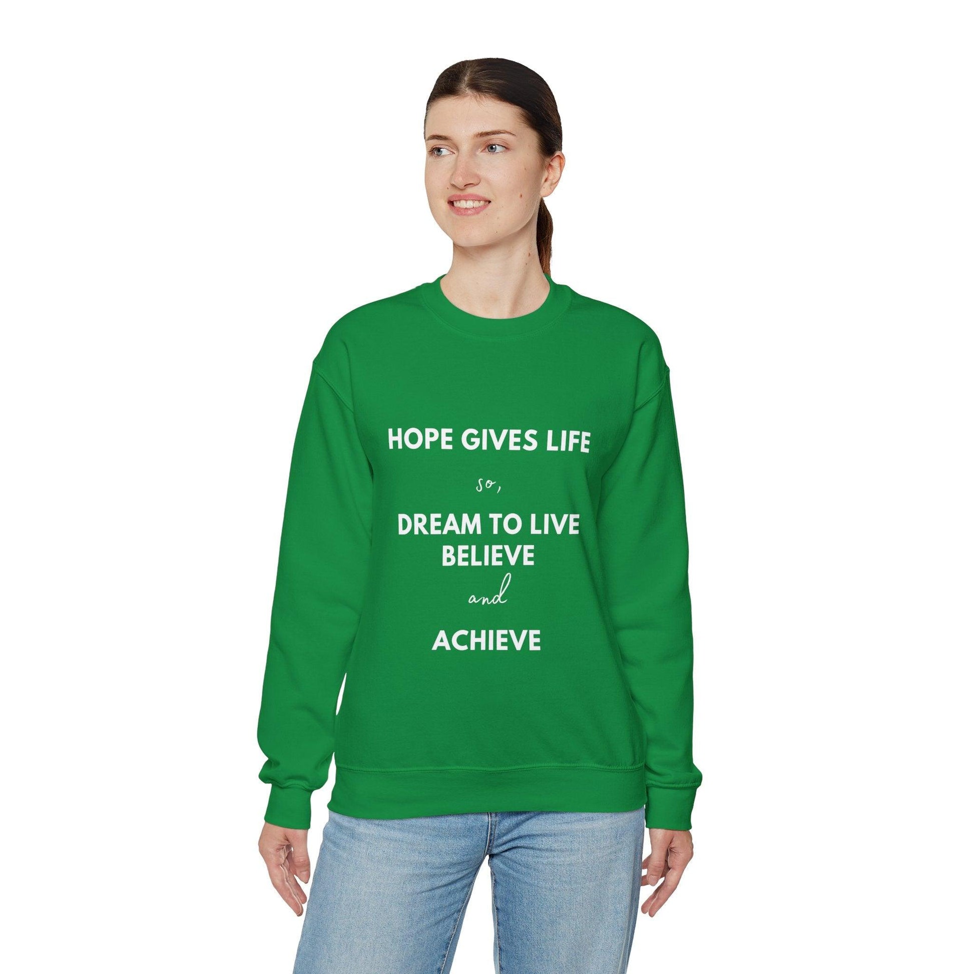 Green sweatshirt, Motivational Sweatshirt: Women & Men's Crewneck Sweatshirts, Bold & Vibrant Aya's Hidden Treasures